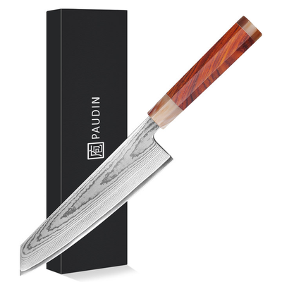 Shiro Kiri-tsuke Knife 8 inch Knife 67 layers of Damascus steel  With Cuibourtia wood Handle