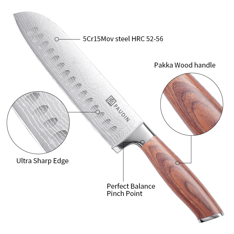 Vango  Santoku Knife 7''  High Carbon Steel With Pakka Wood Handle