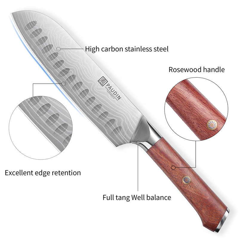 Milanlo Santoku Knife 7'' With Rose Wood Handle