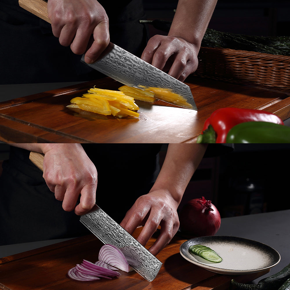 Shizuku knives Nakiri knife 7 inch Knife 67 layers of Damascus Steel Light Pakkawood Handle Knife Set Kitchen knives