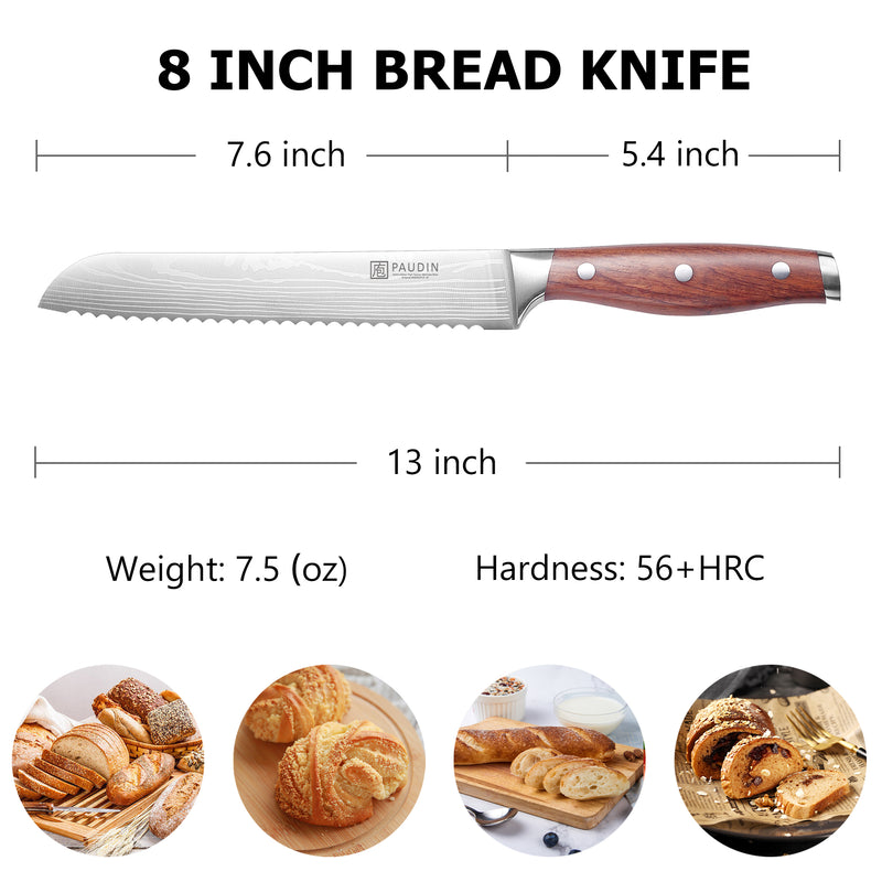 Berlin Bread Knife 8'' High Carbon Steel With Rosewood Handle