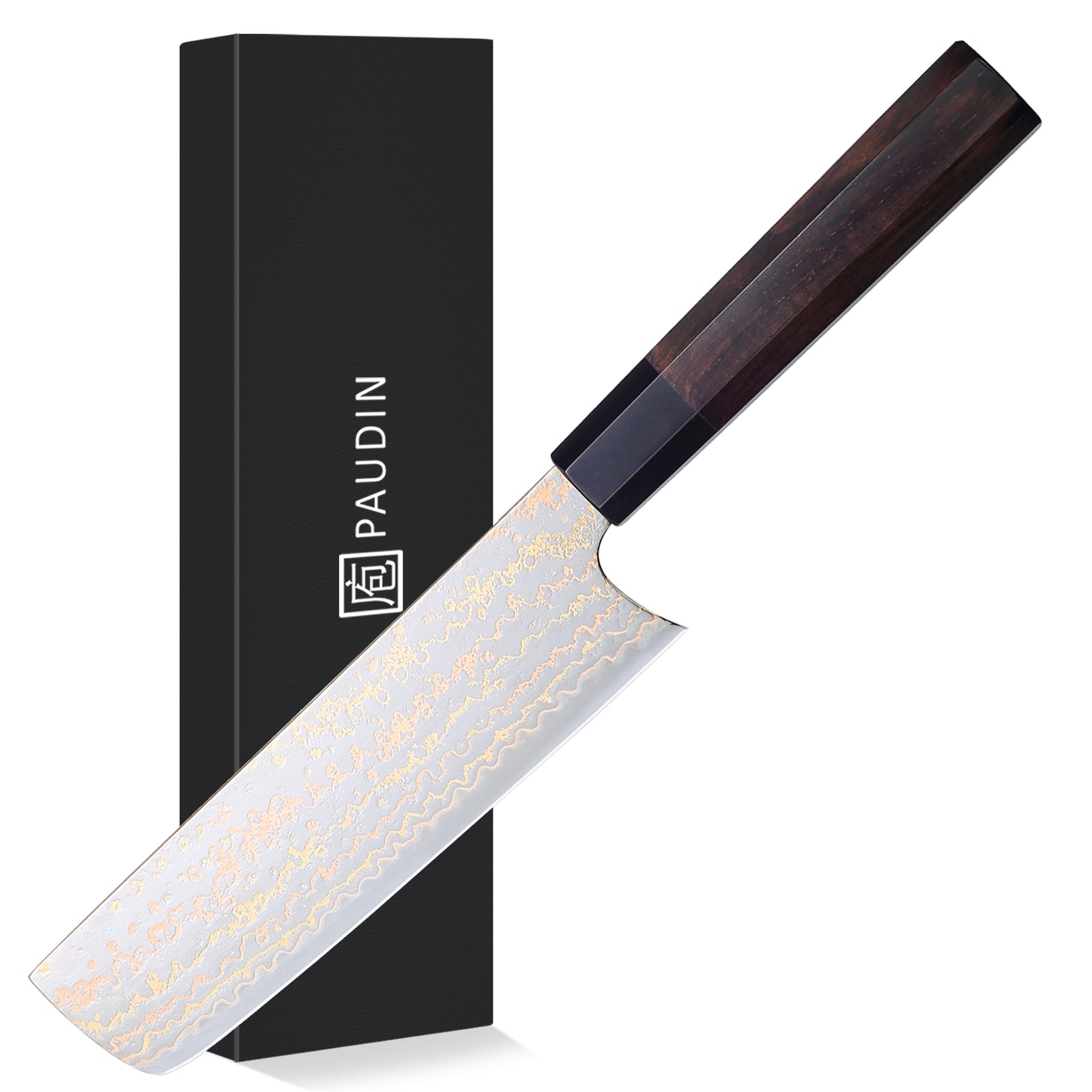 Paudin New TC3 Nakiri Knife 7"inch Knife 67 Layers Copper Damascus Steel Sharp Kitchen Santoku Knife Knife Knives High Quality Wooden Ebony Handle