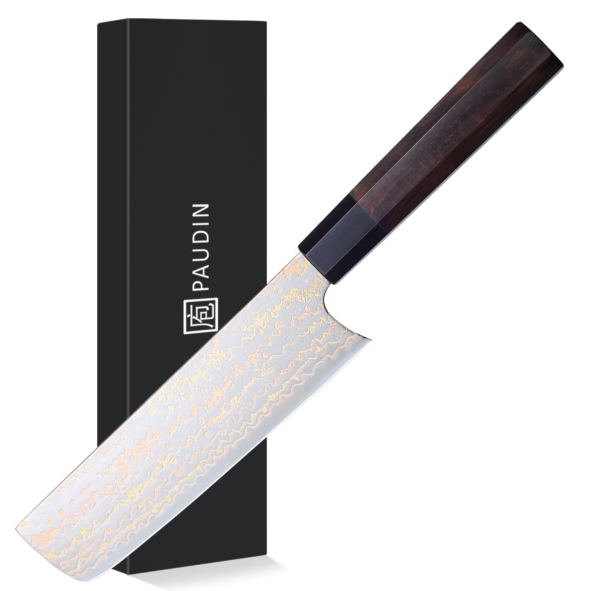 Paudin New TC3 Nakiri Knife 7"inch Knife 67 Layers Copper Damascus Steel Sharp Kitchen Santoku Knife Knife Knives High Quality Wooden Ebony Handle