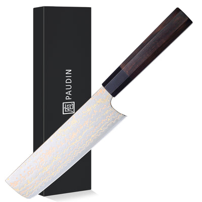 Paudin New TC3 Nakiri Knife 7"inch Knife 67 Layers Copper Damascus Steel Sharp Kitchen Santoku Knife Knife Knives High Quality Wooden Ebony Handle