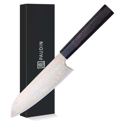 Paudin New TC4 Santoku Knife 7"inch Knife 67 Layers Copper Damascus Steel Sharp Kitchen Santoku Knife Knife Knives High Quality Wooden Ebony Handle