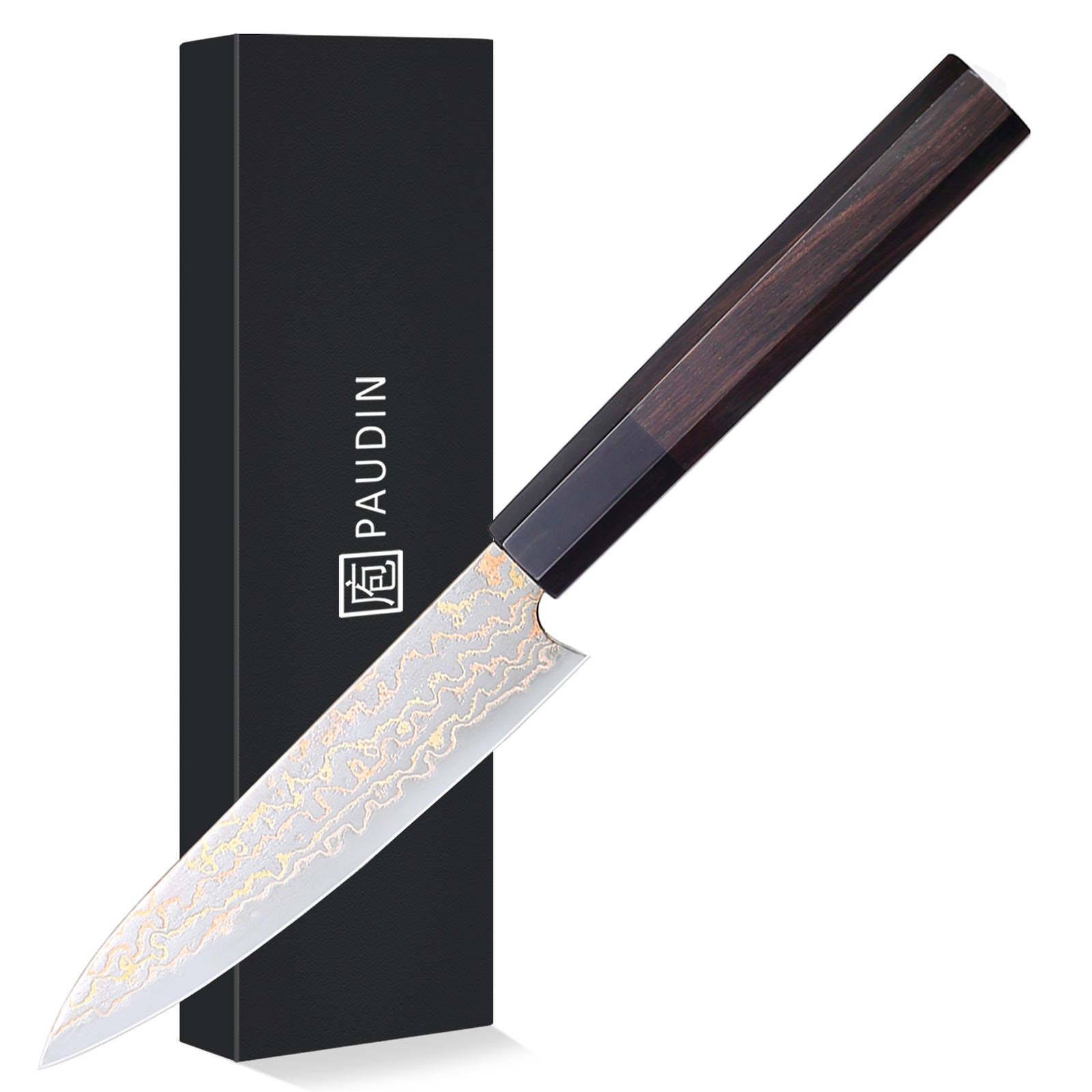 Paudin New TC5 Utility Knife 5"inch Knife 67 Layers Copper Damascus Steel Sharp Kitchen Utility Knife Knives High Quality Wooden Ebony Handle