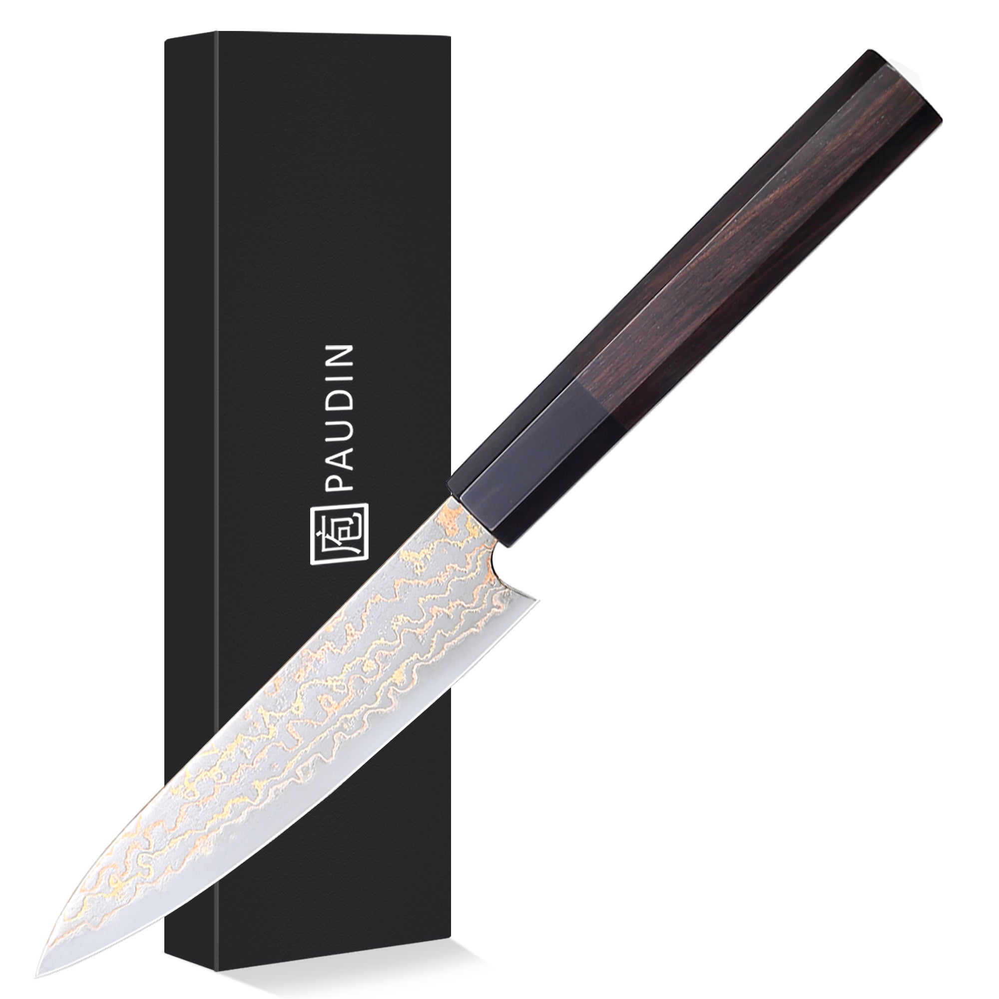 Paudin New TC5 Utility Knife 5"inch Knife 67 Layers Copper Damascus Steel Sharp Kitchen Utility Knife Knives High Quality Wooden Ebony Handle