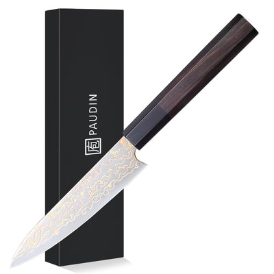 Paudin New TC5 Utility Knife 5"inch Knife 67 Layers Copper Damascus Steel Sharp Kitchen Utility Knife Knives High Quality Wooden Ebony Handle