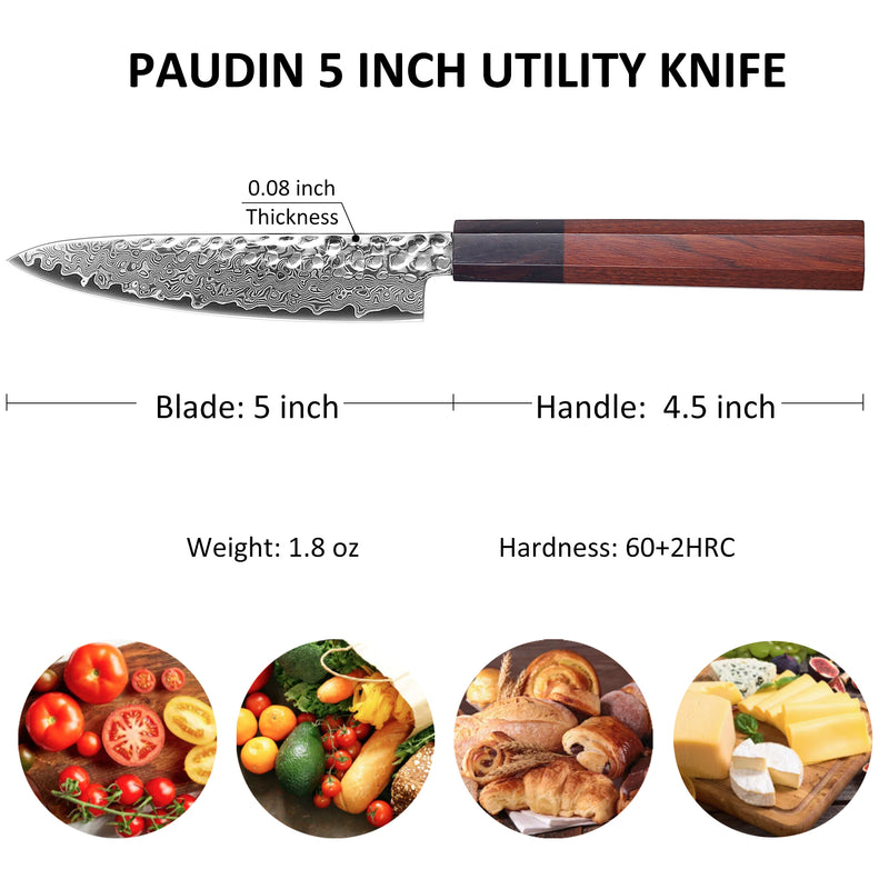 Premium Culbourtia Wood Handle Sharp 67 Layer Damascus Steel 62 HRC Utility Knife 5" TL7 kitchen knife