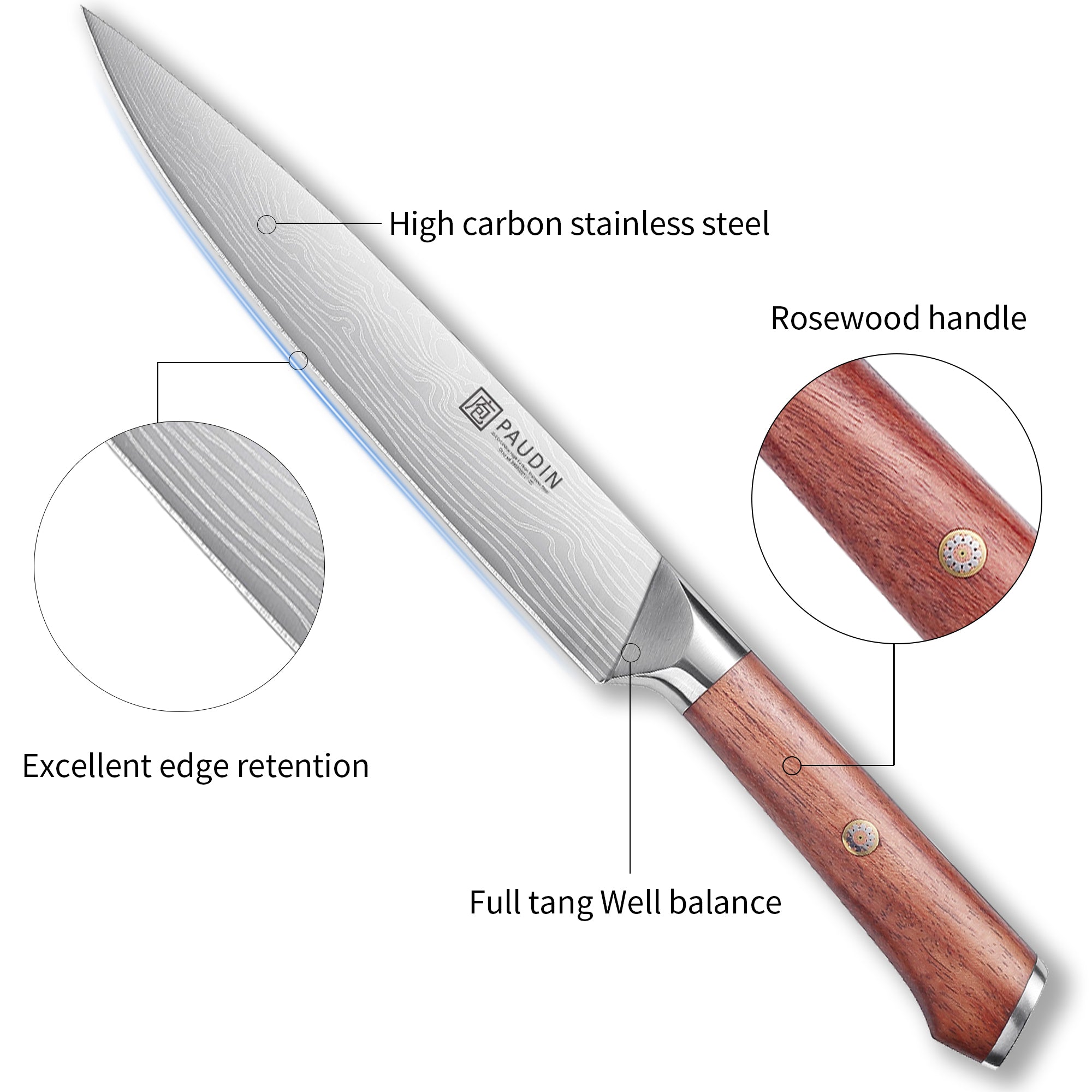 Milanlo Carving Knife 8'' With Rose Wood Handle