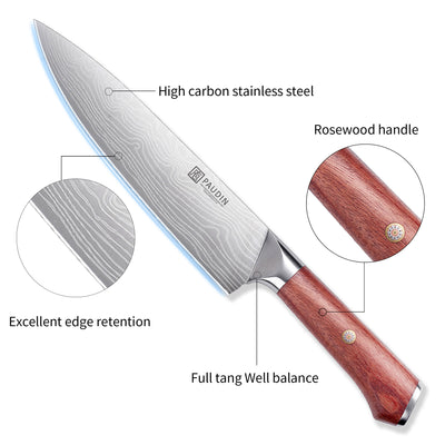 Milanlo Chef Knife 8'' With Rose Wood Handle