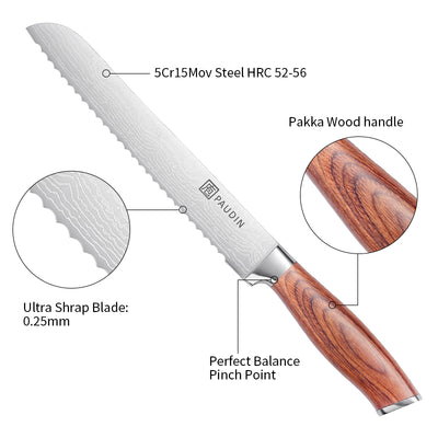 Vango Bread Knife 8''  High Carbon Steel With Pakka Wood Handle