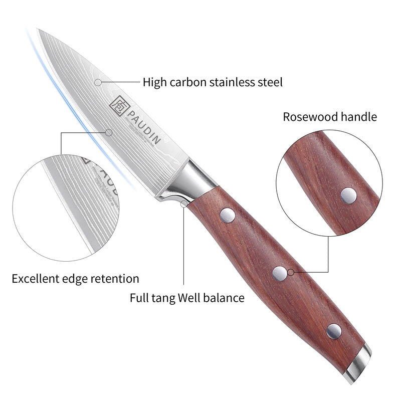 Berlin Paring Knife 3.5'' Super Sharp Kitchen Knife With Rose Wood Handle