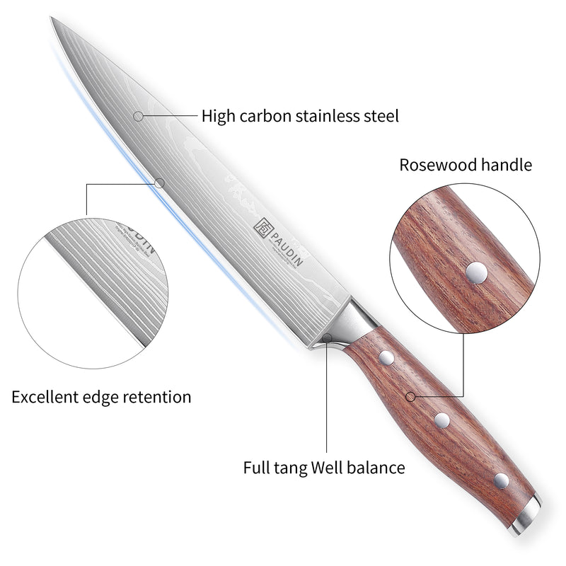 PAUDIN Carving Knife Set 8 - German High Carbon Stainless Steel Turkey Carving Knife and Fork Set, BBQ Knife Set with Ergonomic Handle, Full Tang