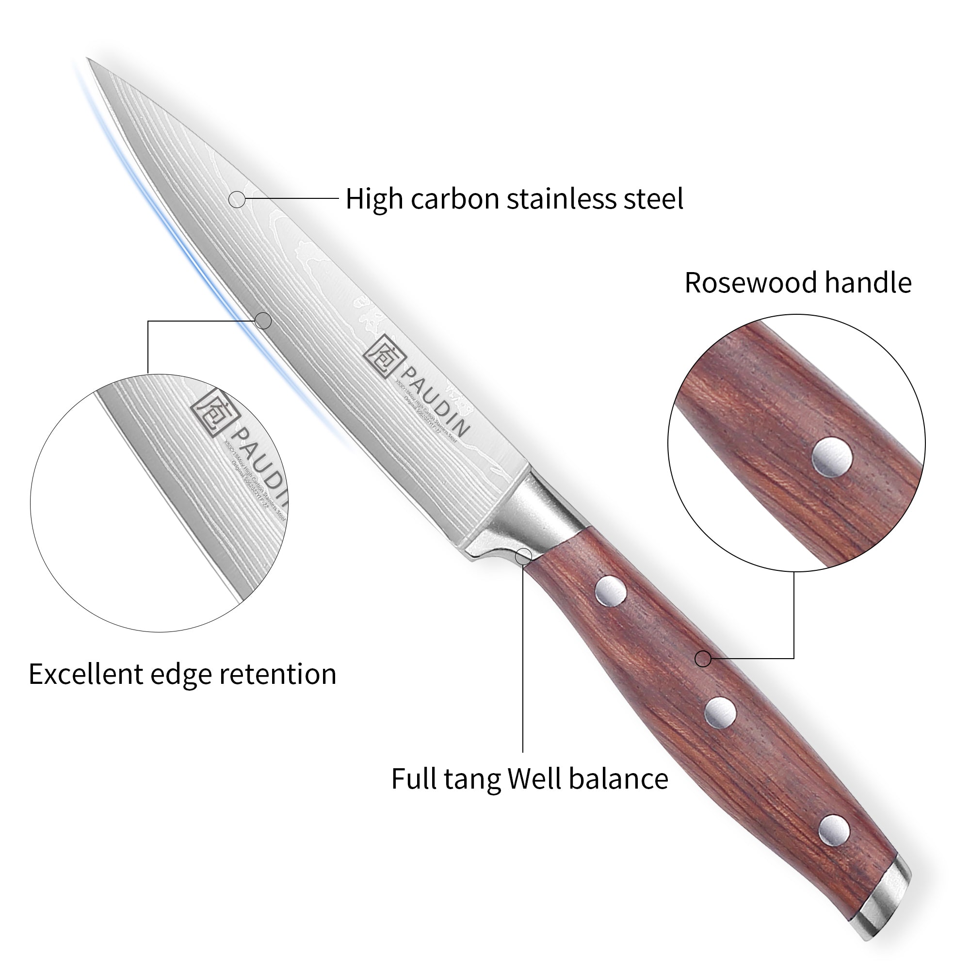 Berlin Utility Knife 5'' Super Sharp Kitchen Knife With Rose Wood Handle