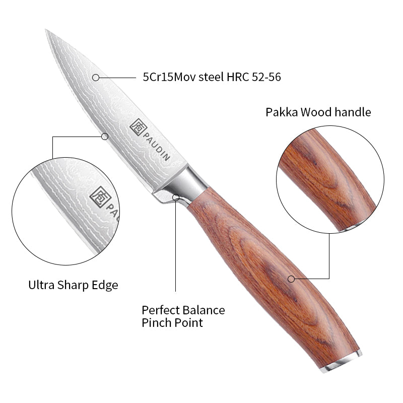 Vango Paring Knife 3.5''  High Carbon Steel With Pakka Wood Handle
