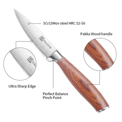 Vango Paring Knife 3.5''  High Carbon Steel With Pakka Wood Handle