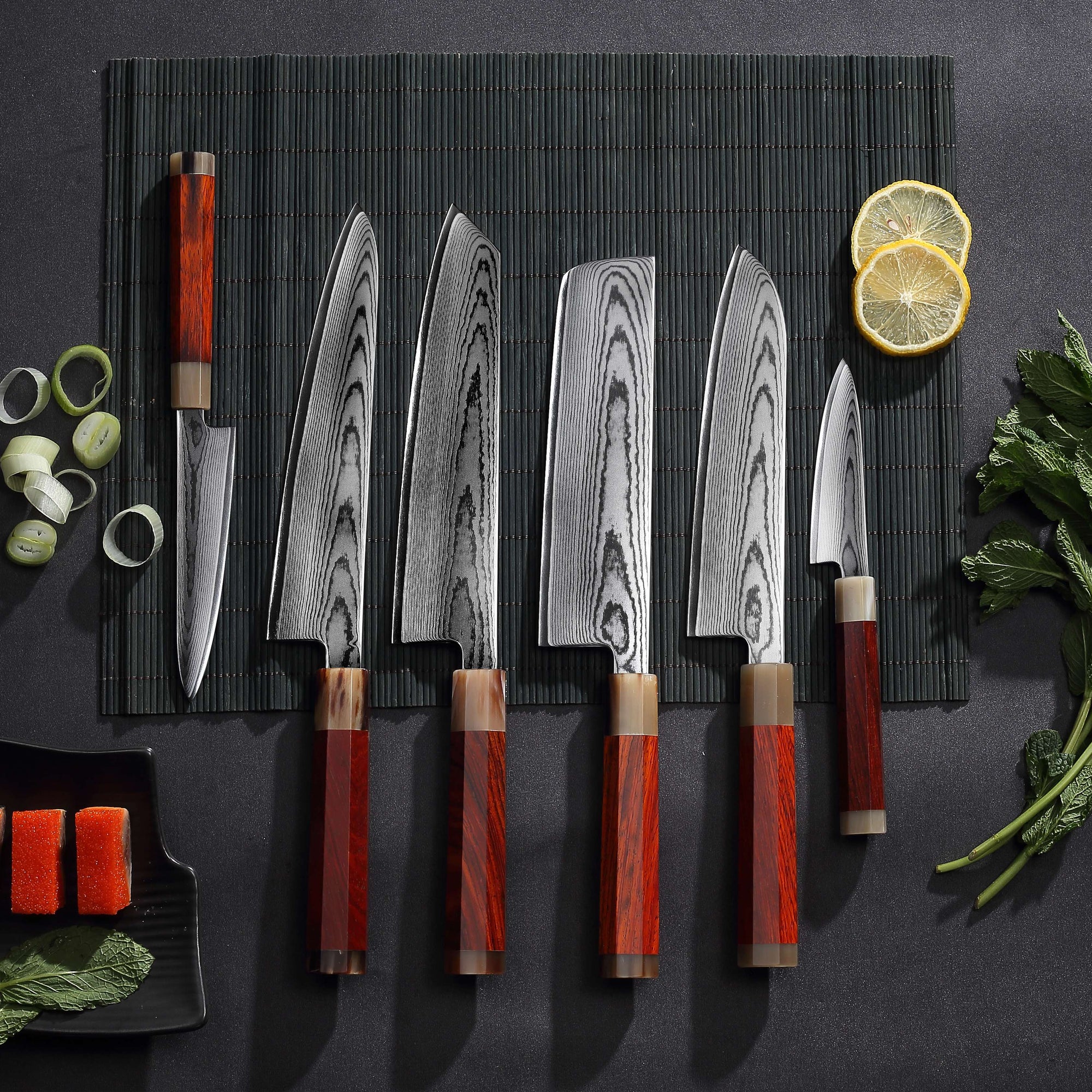 Shiro Santoku knife 7 inch Knife 67 layers of Damascus steel  With Cuibourtia wood Handle