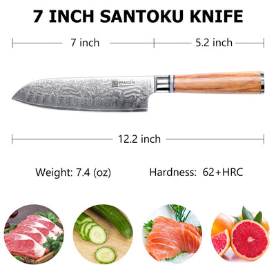 Sorrento Classis 7 Inch  Santoku Knife Damascus steel with Olive Handle