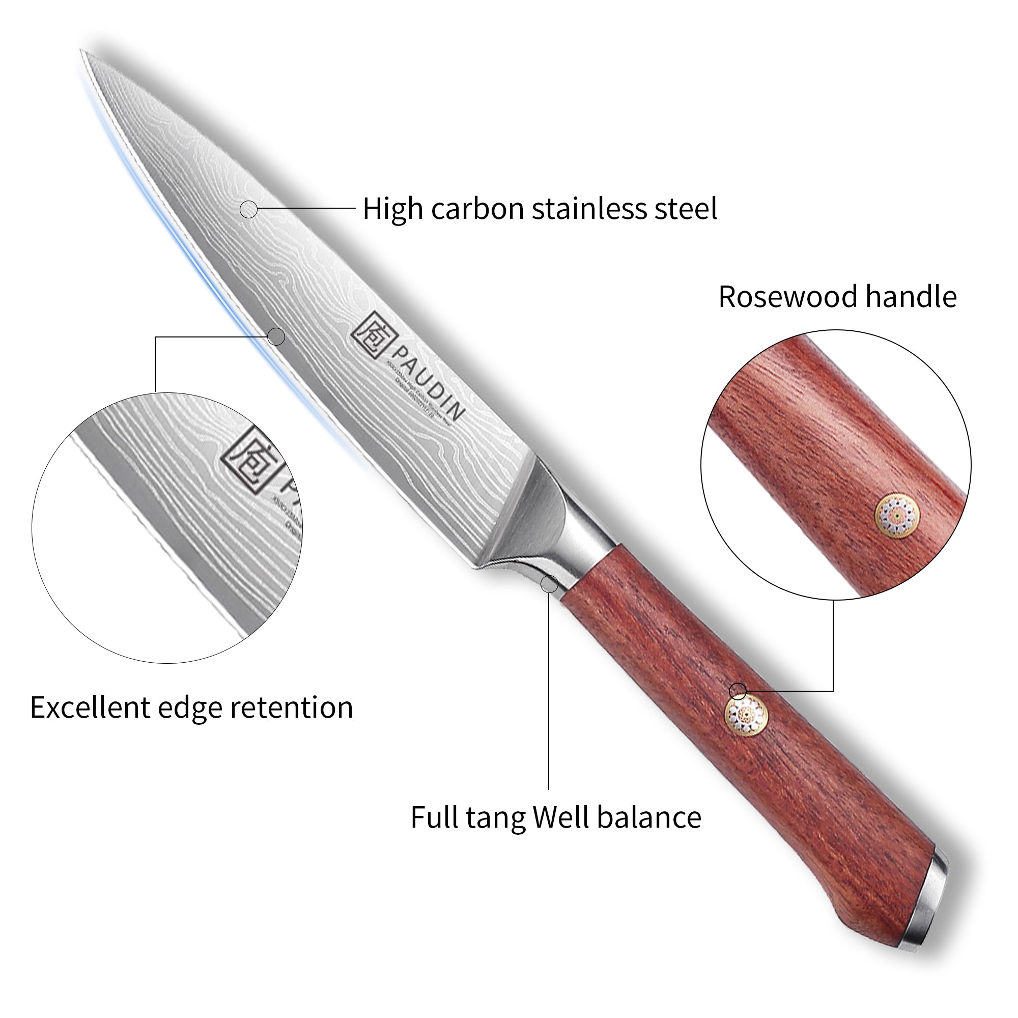 Milanlo Utility Knife 5'' With Rose Wood Handle