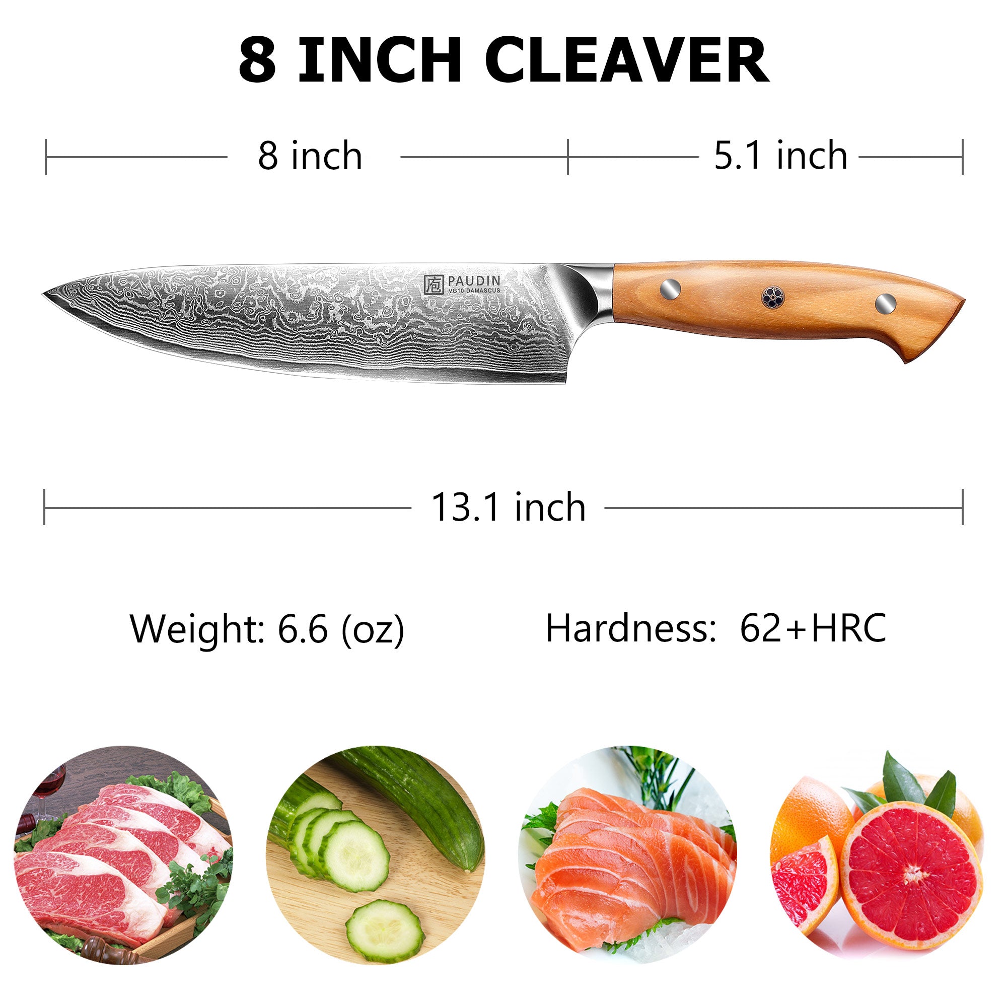 Sorrento Style 8 Inch Chef Knife with Olive Handle