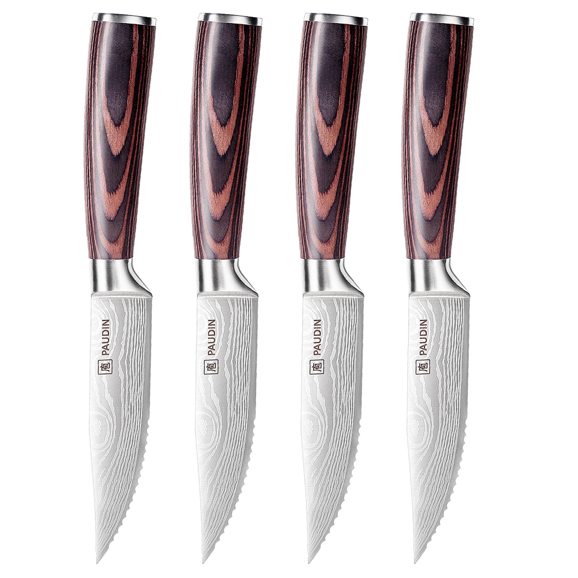 SHAN ZU Kitchen Steak Knives Set German Stainless Steel Steak Knives Set of  4, Super Sharp Steak Knives with Serrated Edge & Ergonomic Pakkawood