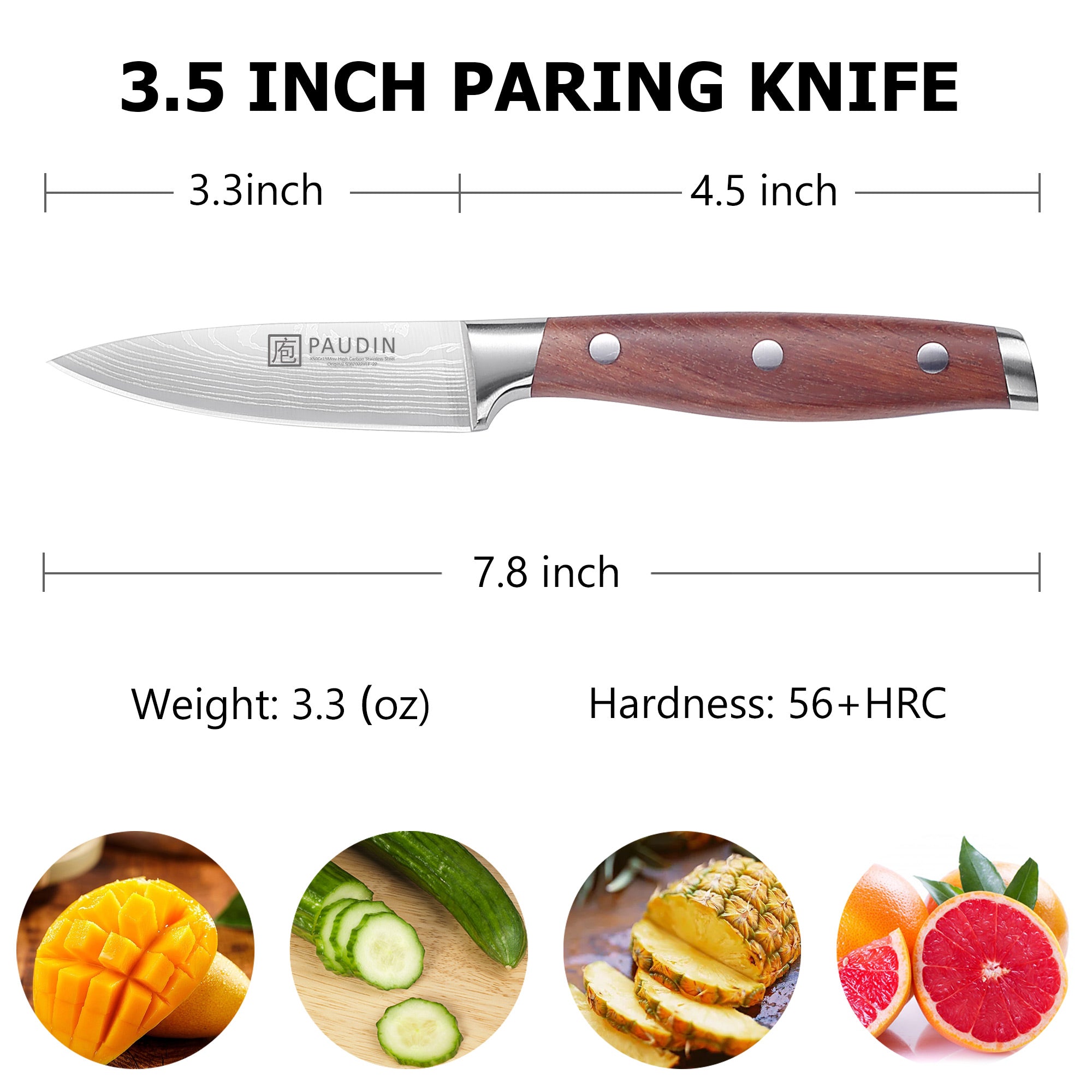 Berlin Paring Knife 3.5'' Super Sharp Kitchen Knife With Rose Wood Handle
