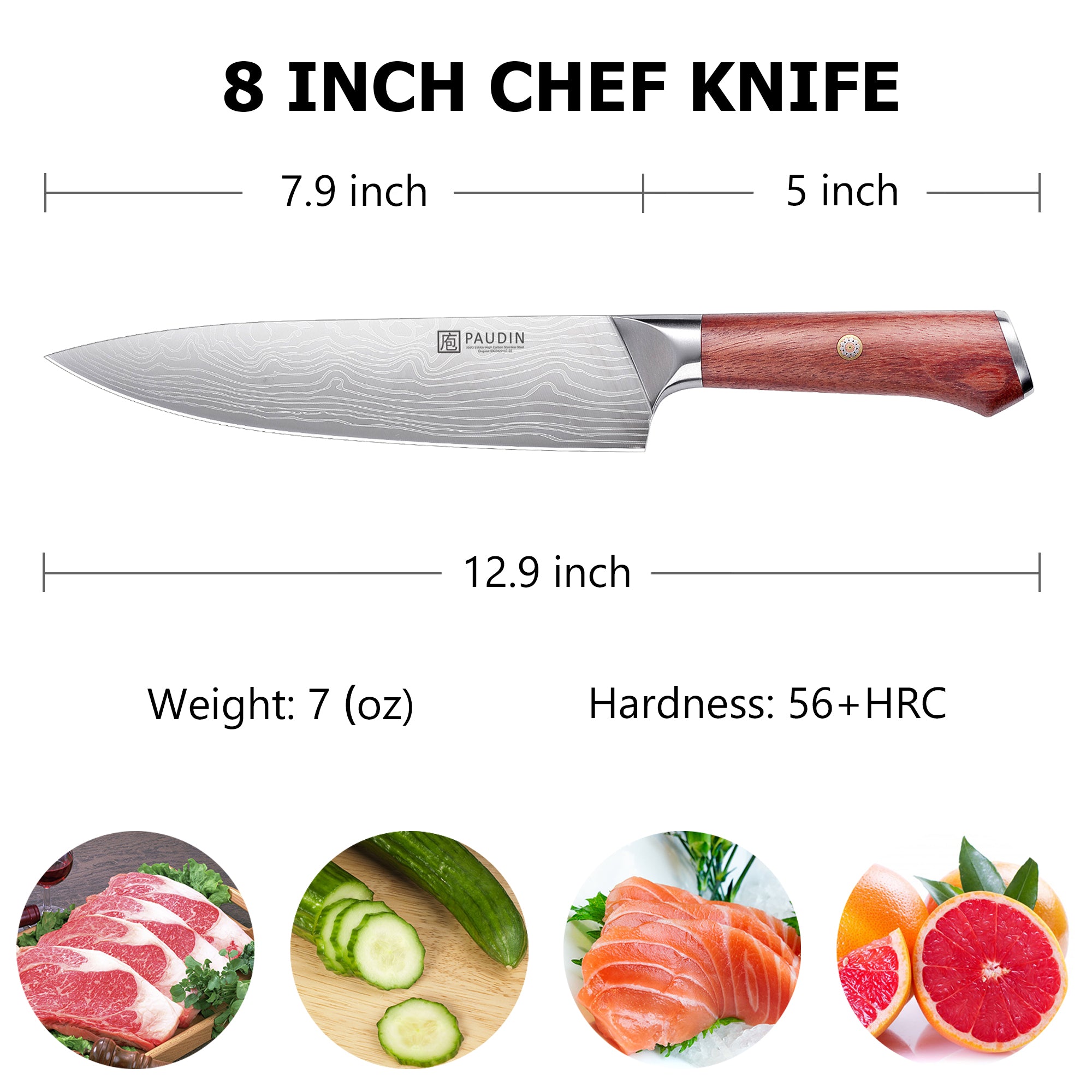 Milanlo Chef Knife 8'' With Rose Wood Handle