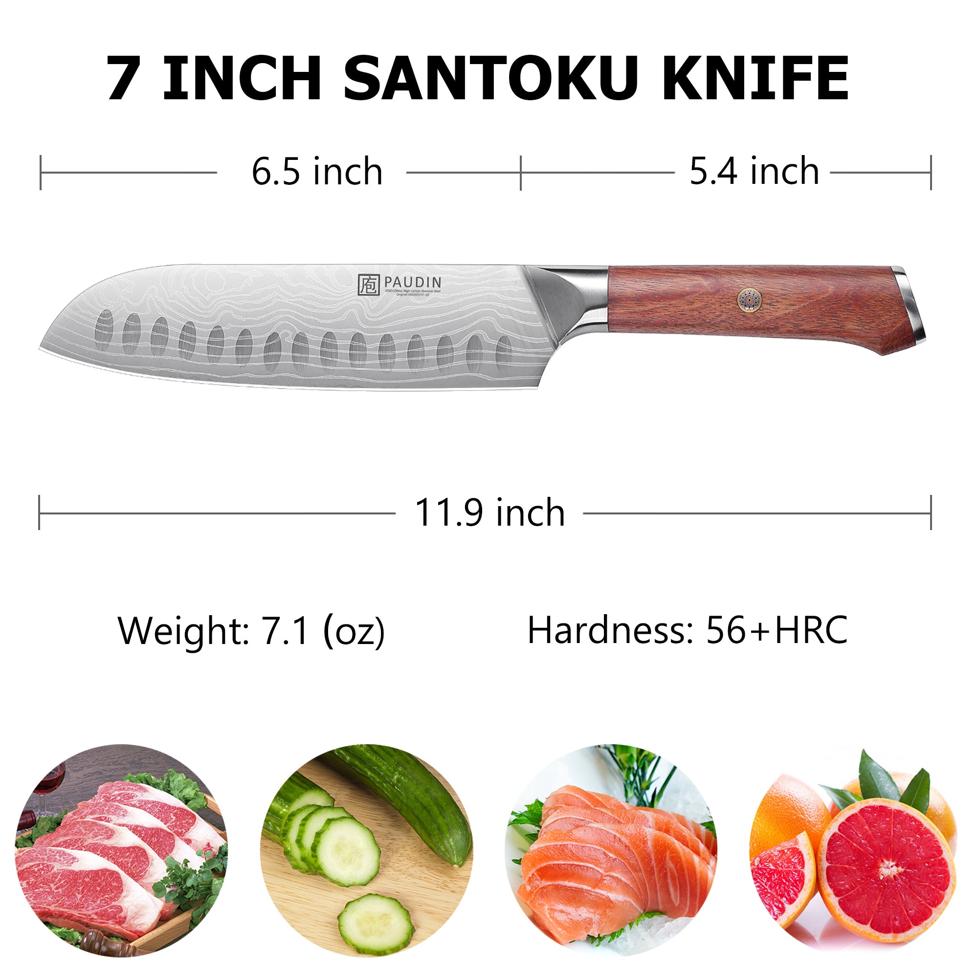 Milanlo Santoku Knife 7'' With Rose Wood Handle