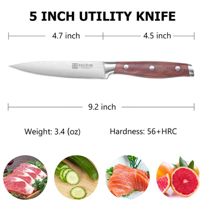 Berlin Utility Knife 5'' Super Sharp Kitchen Knife With Rose Wood Handle