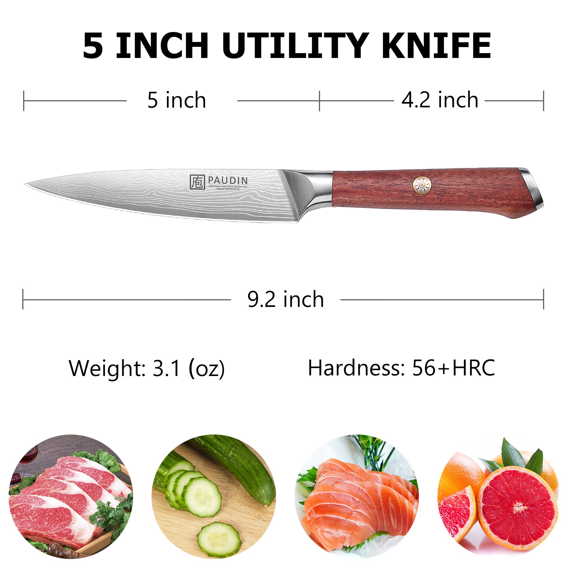 Milanlo Utility Knife 5'' With Rose Wood Handle