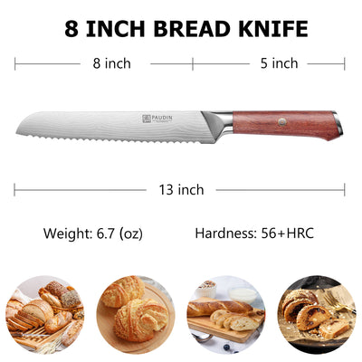 Milanlo Bread Knife 8'' With Rose Wood Handle