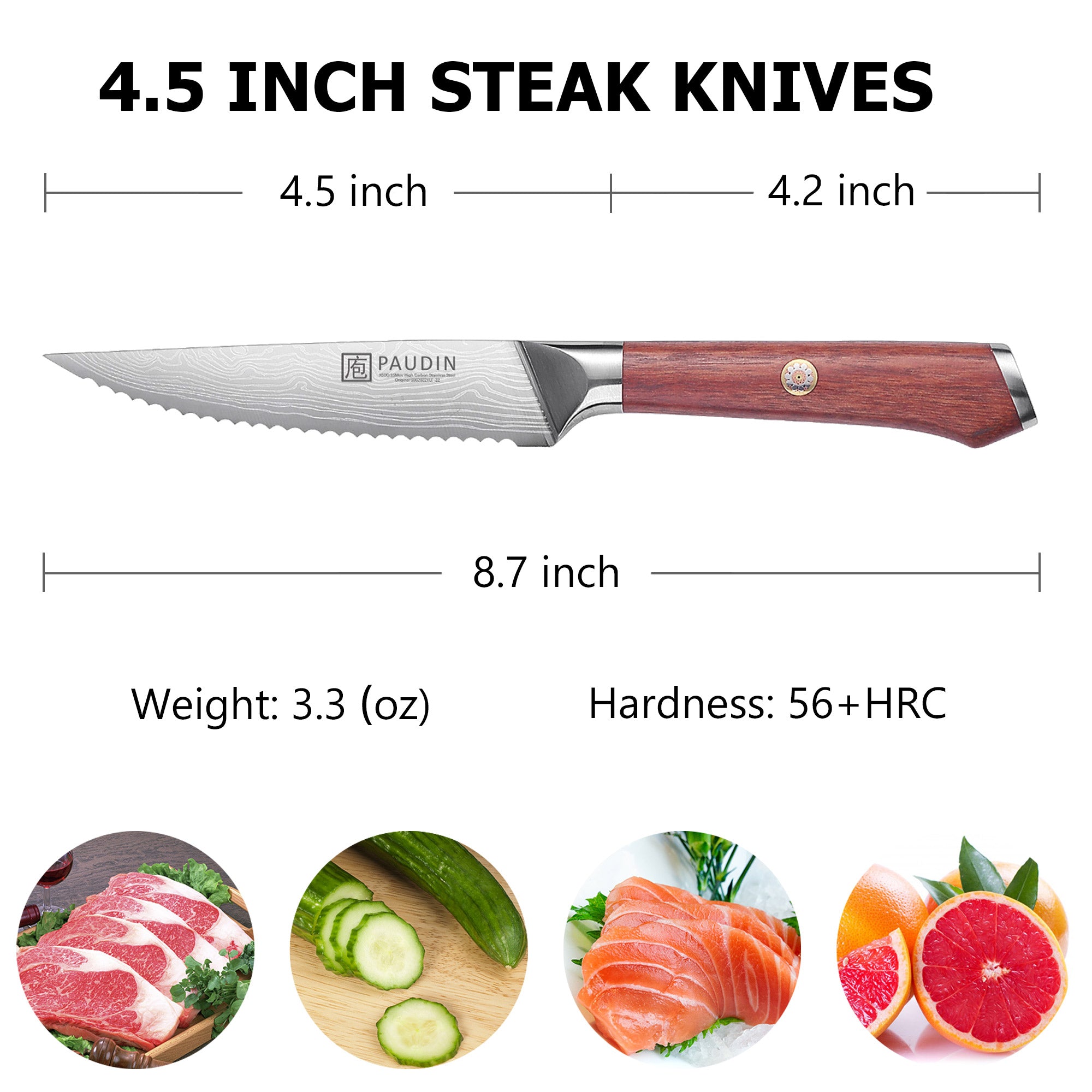 Milanlo Steak Knives Set Of 4Pcs 4.5'' With Rose Wood Handle