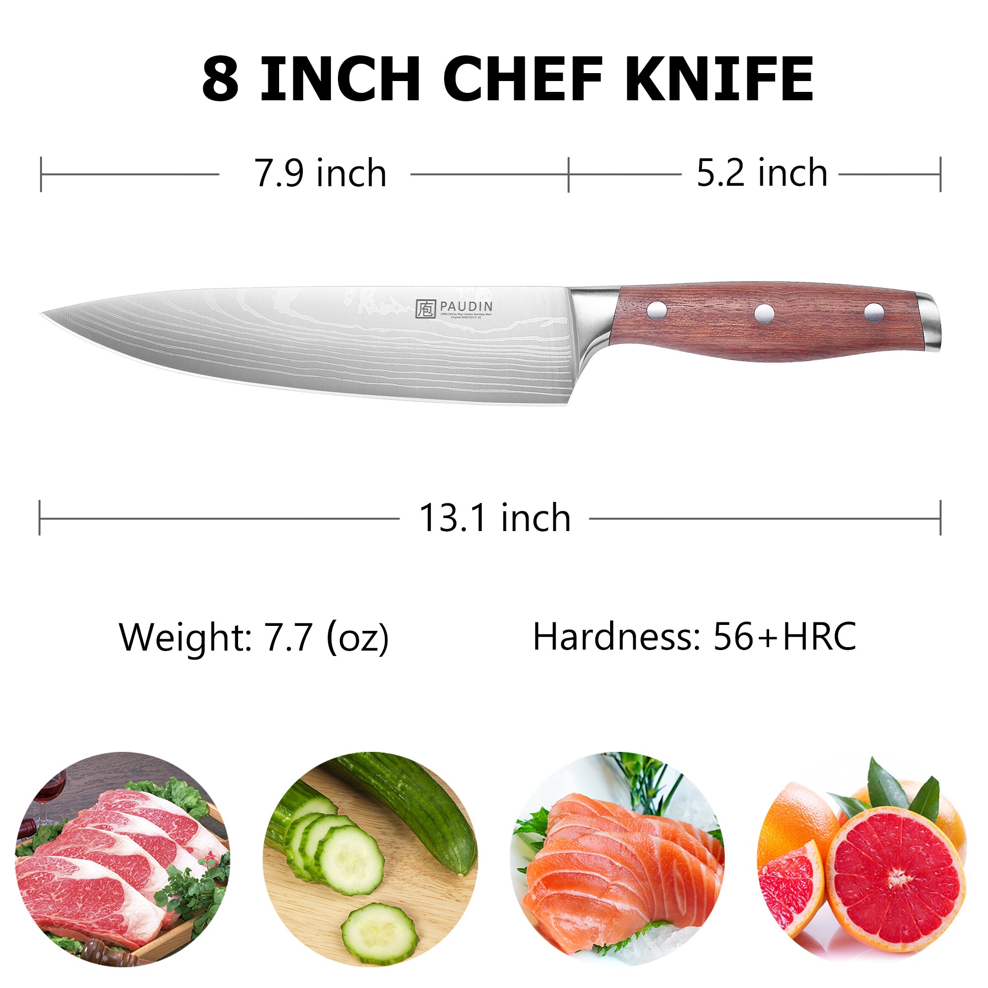 Berlin Chef 8'' Ultra Sharp Kitchen Knife With Rose Wood Handle