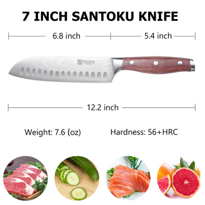 Berlin Santoku Knife 7'' Super Sharp Kitchen Knife With Rose Wood Handle