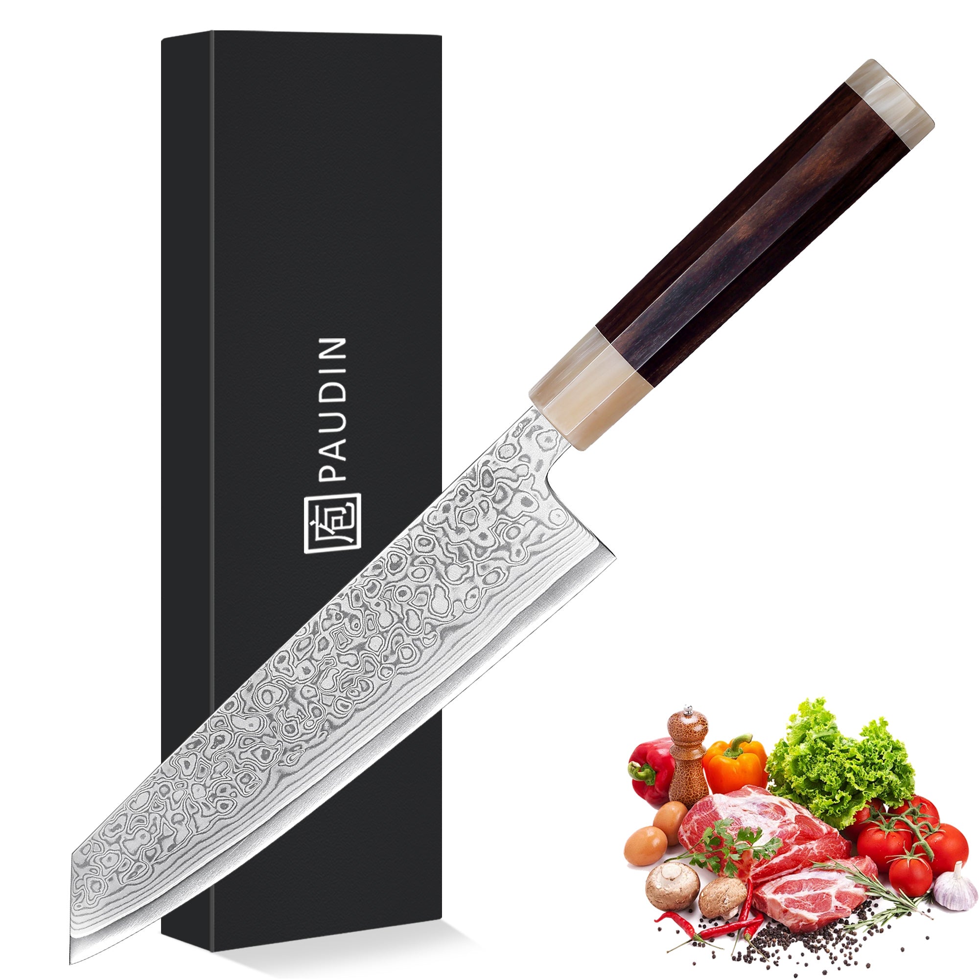 Murasaki Kiri-tsuke Knife 8 inch Knife 67 layers of Damascus steel  With Ebony wood Handle knives