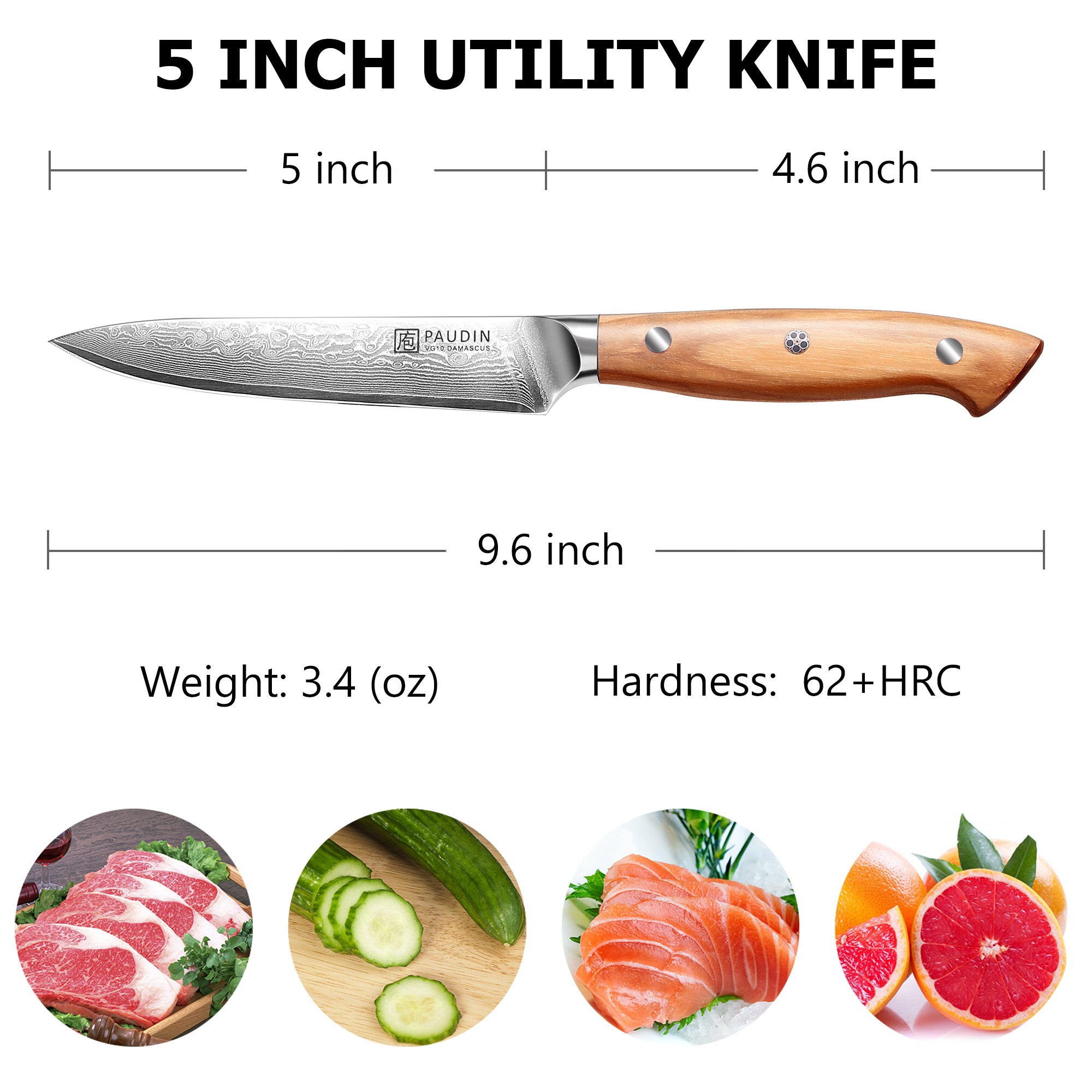 Sorrento Style 5 Inch Utility Knife with Olive Handle