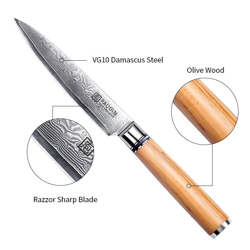 Sorrento Classis 5 Inch Utility Knife Damascus steel with Olive Handle