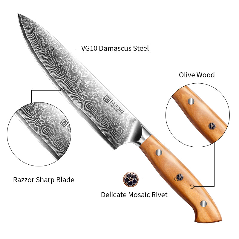 Sorrento Style 8 Inch Chef Knife with Olive Handle