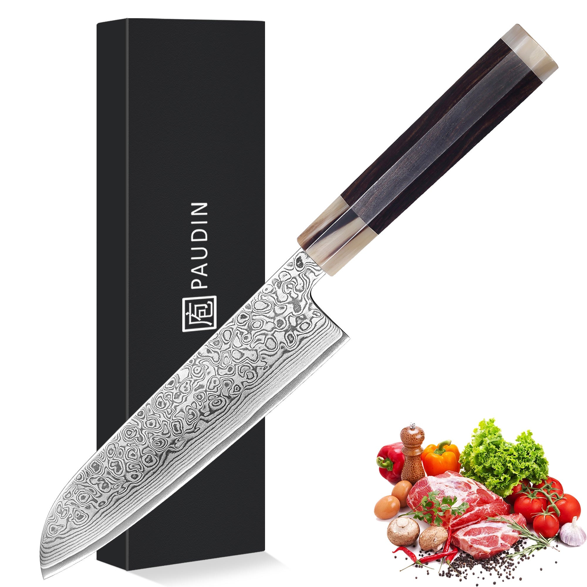 Murasaki Santoku knife 7 inch Knife 67 layers of Damascus steel  With Ebony wood Handle knives