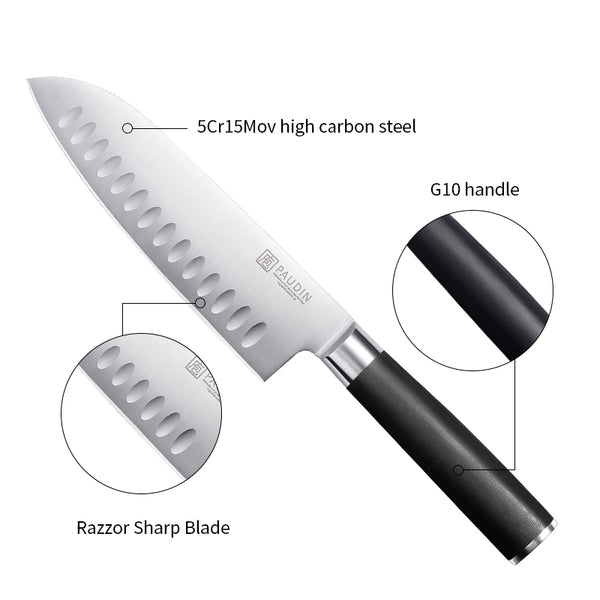 Qian Pro 7 Inch Santoku Knife With G10 Handle Paudin