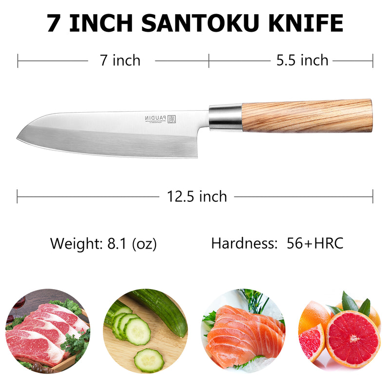 Santoku Knife - PAUDIN 7 inch Kitchen Knife High Carbon Stainless Steel  Japan