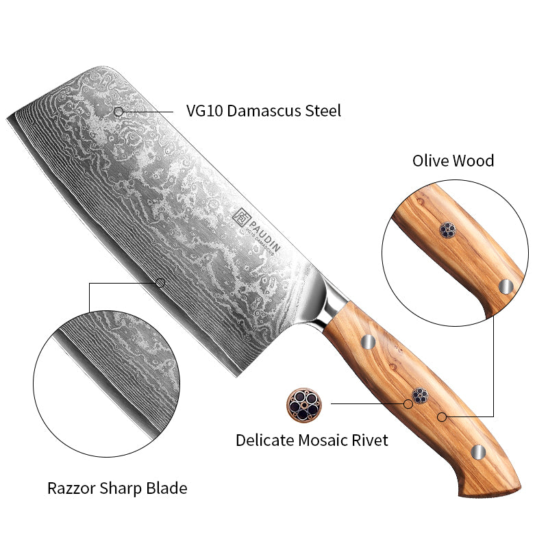 Sorrento Style 7 Inch Cleaver Knife with Olive Handle