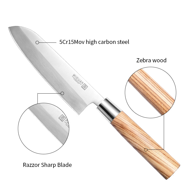 Master collection 7'' Santoku Knife With Zebrawood handle