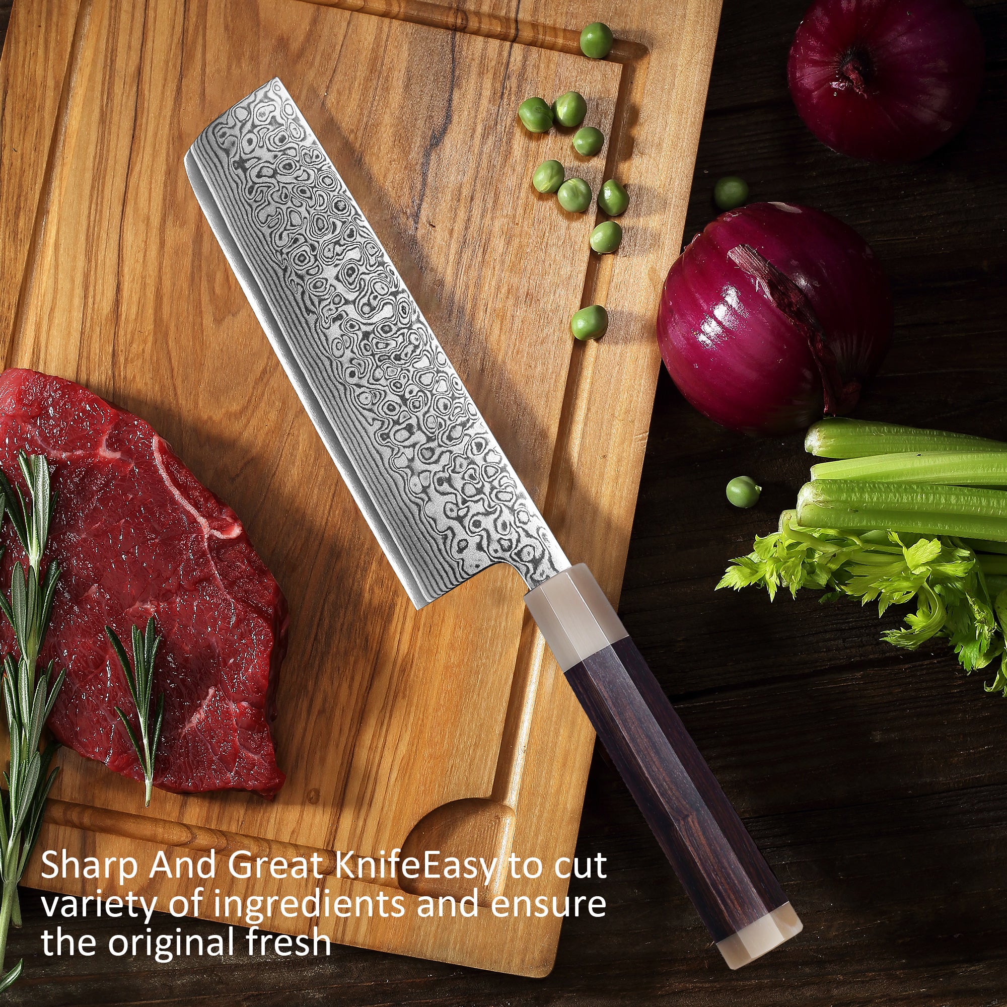 Murasaki Nakiri knife 7 inch Knife 67 layers of Damascus steel  With Ebony wood Handle knives