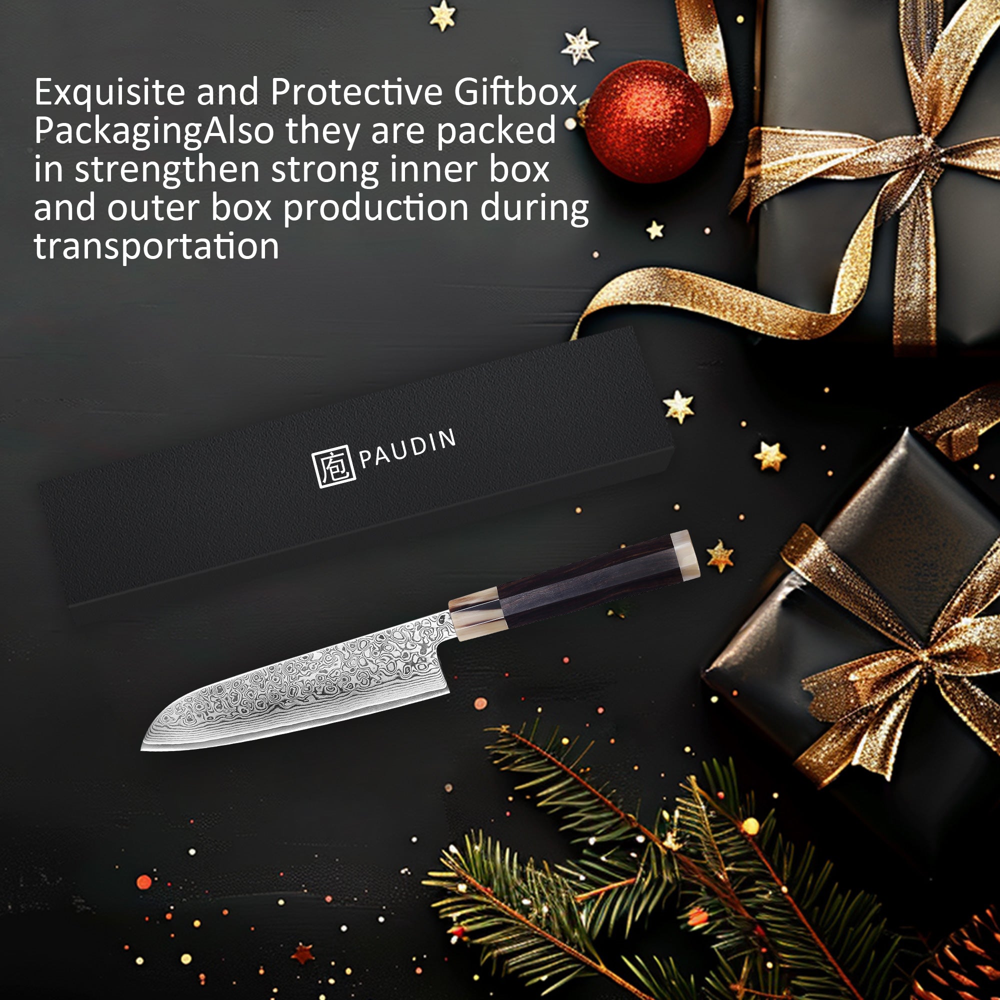 Murasaki Santoku knife 7 inch Knife 67 layers of Damascus steel  With Ebony wood Handle knives