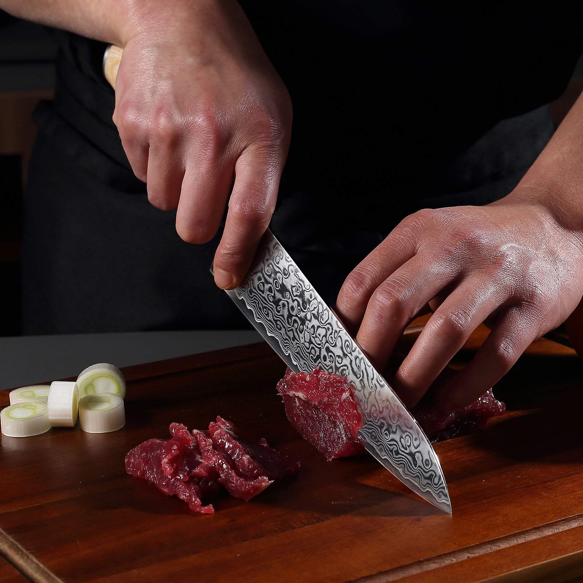 FR1 Precision Kitchen Tools Chef Knife 8”  67-Layer 62 HRC Damascus Steel with Pakka Wood Handle for Professional Cooking