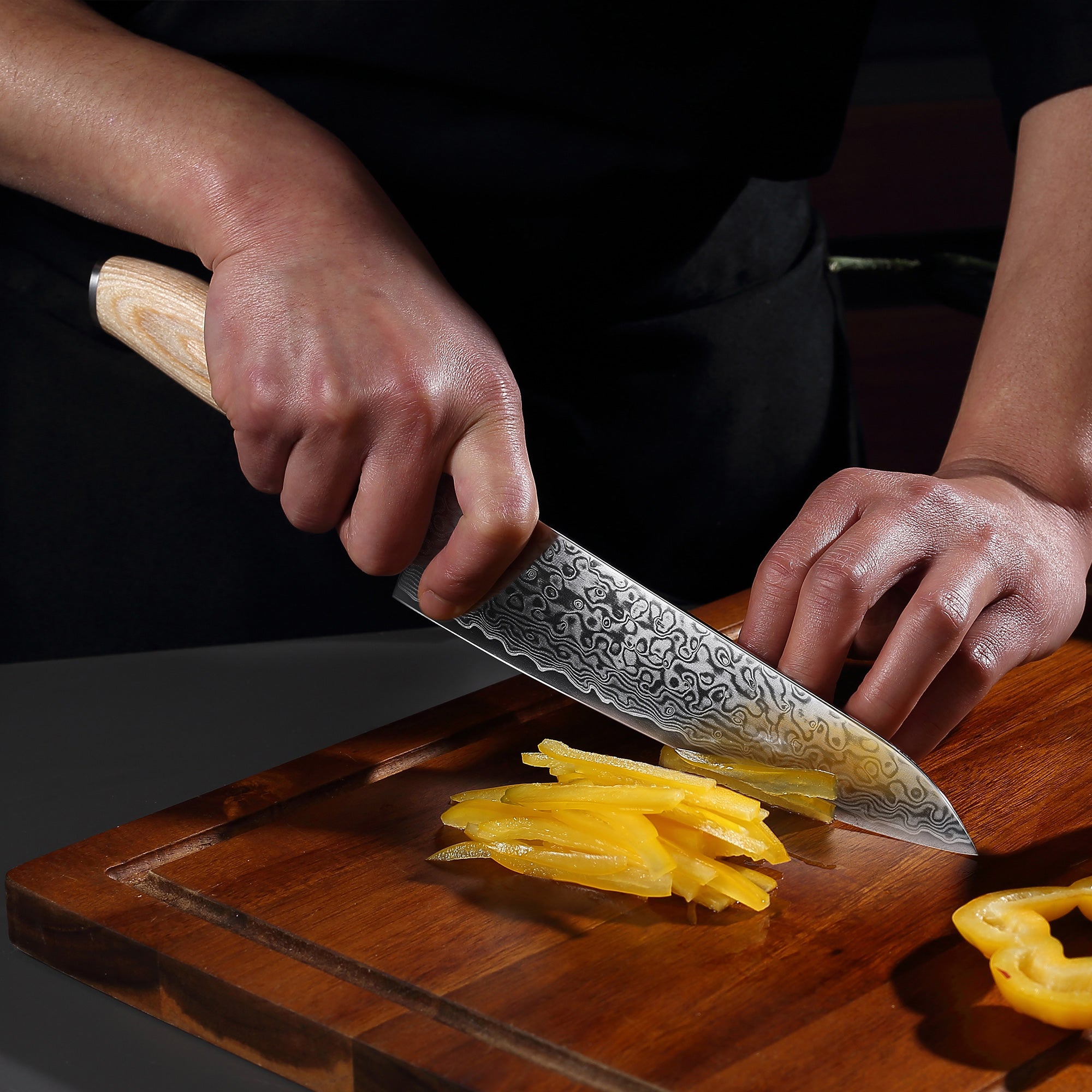 FR1 Precision Kitchen Tools Chef Knife 8”  67-Layer 62 HRC Damascus Steel with Pakka Wood Handle for Professional Cooking