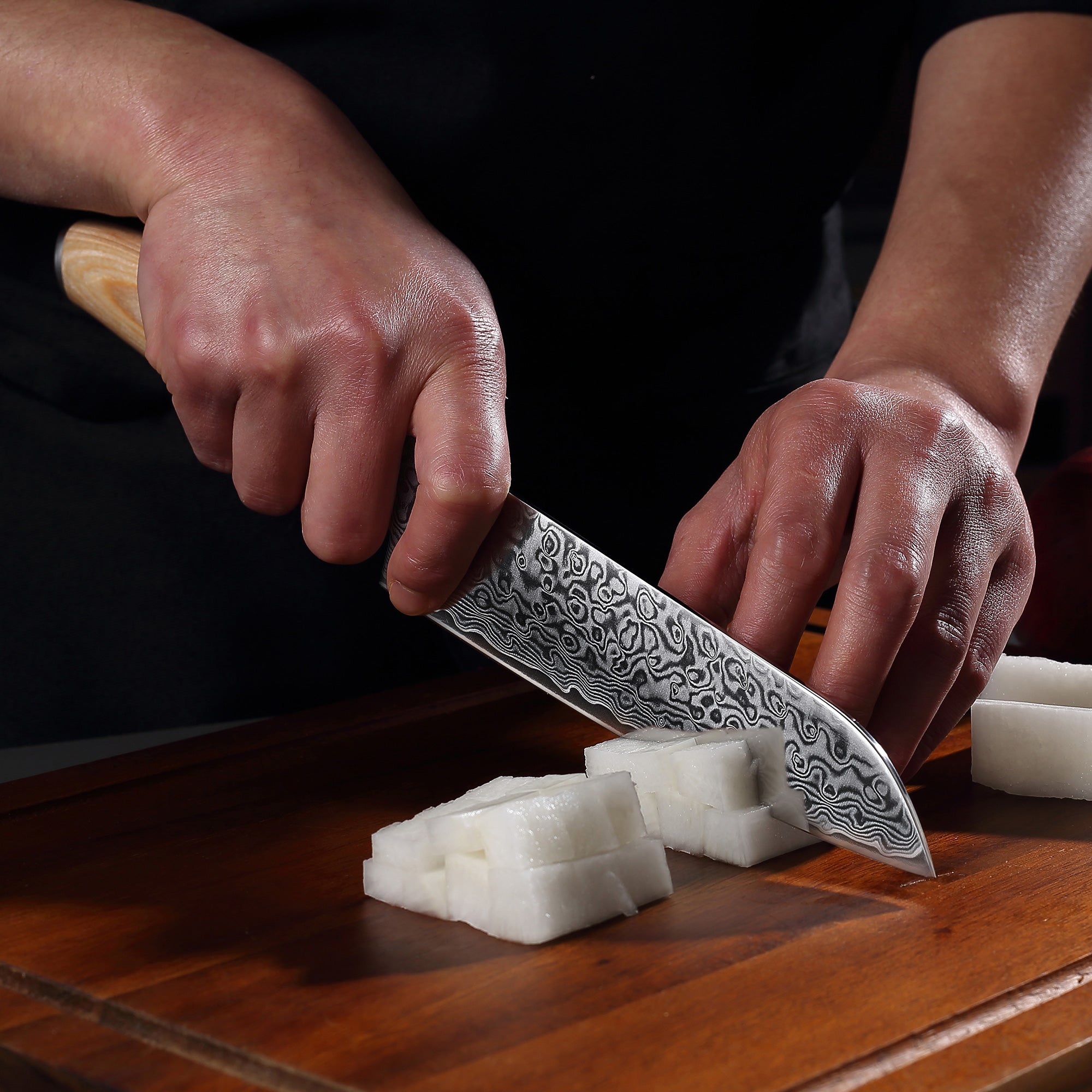 FR3 Precision Kitchen Tools Santoku knife 7"  67-Layer 62 HRC Damascus Steel with Pakka Wood Handle for Professional Cooking