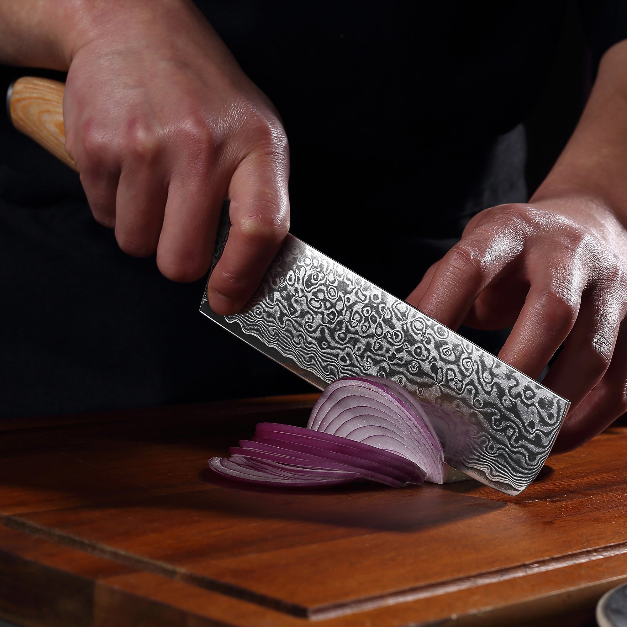 FR4 Precision Kitchen Tools Nakiri Knife 7”  67-Layer 62 HRC Damascus Steel with Pakka Wood Handle for Professional Cooking